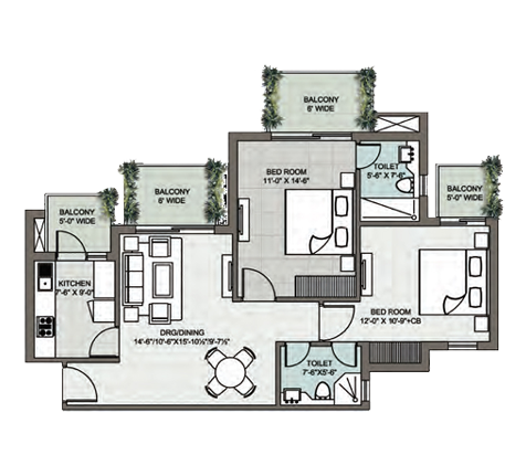 2BHK | 890  sq.ft.