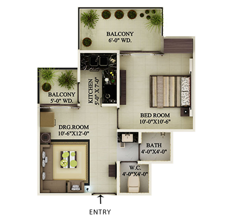 1BHK | 598 sq.ft.