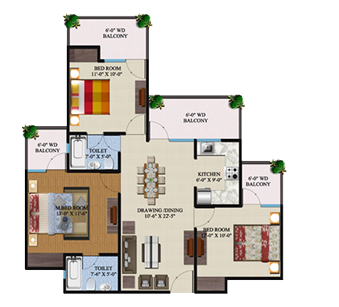 3BHK | 1375 sq.ft.