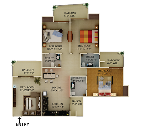 3BHK | 1718 sq.ft.