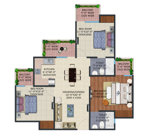 3BHK | 1175  sq.ft.