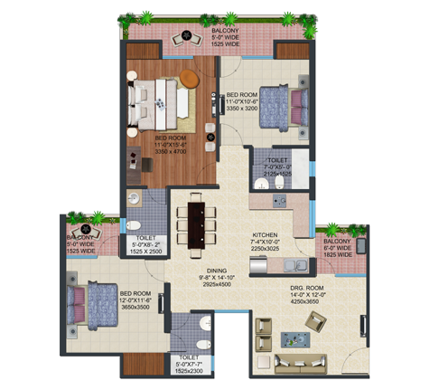3BHK | 1660  sq.ft.