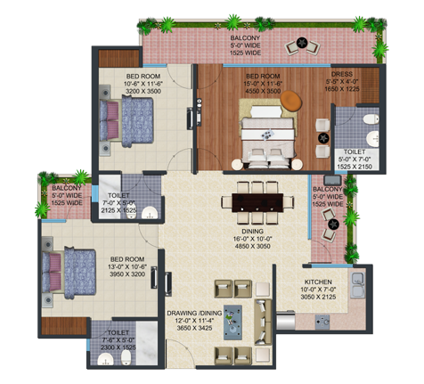 3BHK | 1660  sq.ft.