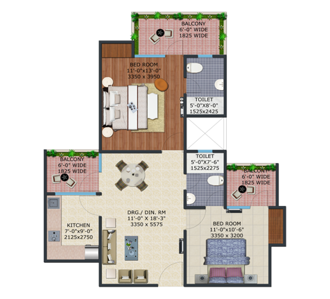 2BHK | 1100 sq.ft.
