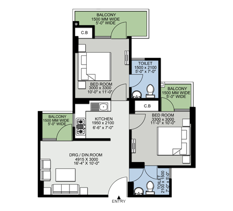 2BHK | 925  sq.ft.