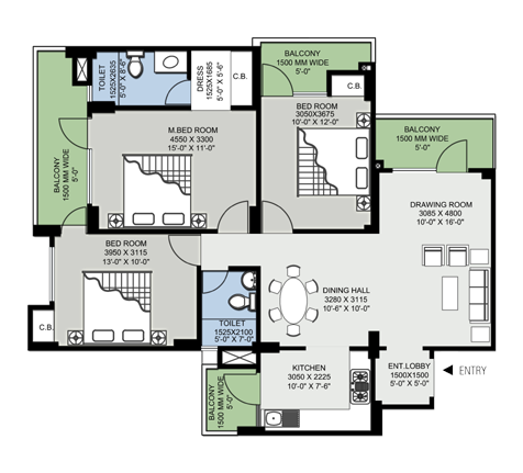 3BHK | 1650  sq.ft.