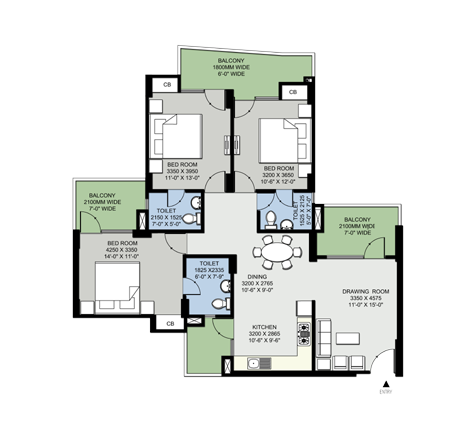 3BHK | 1865  sq.ft.