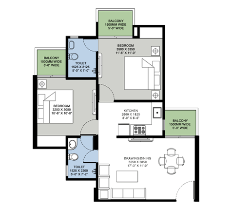 3BHK | 965  sq.ft.