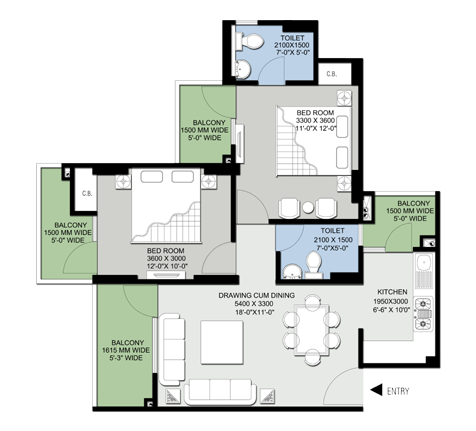 3BHK | 1105  sq.ft.