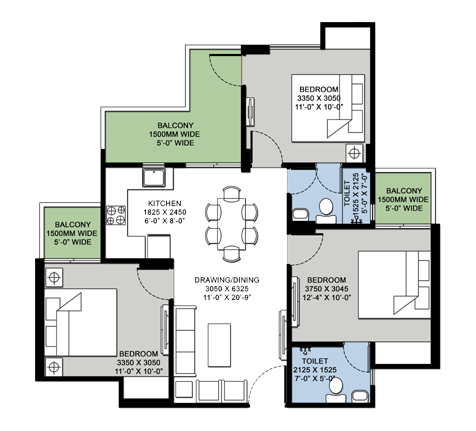 3BHK | 1175  sq.ft.
