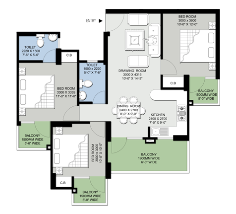 3BHK | 1275 sq.ft.