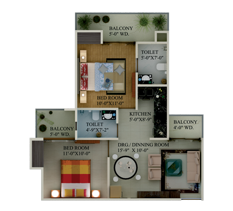 2BHK | 888  sq.ft.