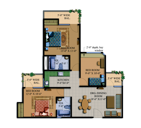 3BHK | 1295 sq.ft.