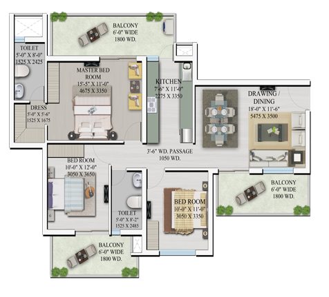 BHK | 1685 sq.ft.