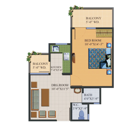 1BHK | Super Area:  598  Sq. Ft. sq.ft.