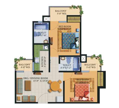 2BHK | Super Area:  888  Sq. Ft. sq.ft.