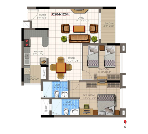 2 BHK Super Area - 1127  Sq Ft
