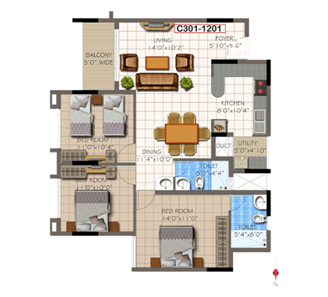3 BHK Super Area - 1386  Sq Ft