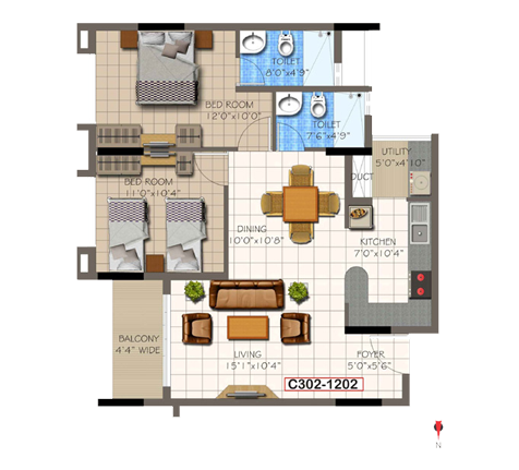 3 BHK Super Area - 1129 Sq Ft