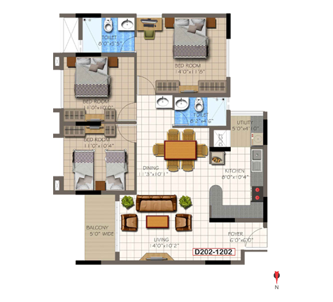 3 BHK Super Area - 1419 Sq Ft