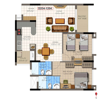 2 BHK Super Area - 1135 Sq Ft