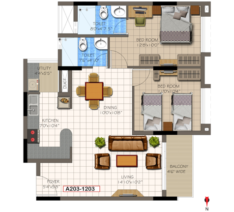 3 BHK Super Area - 1725  Sq Ft