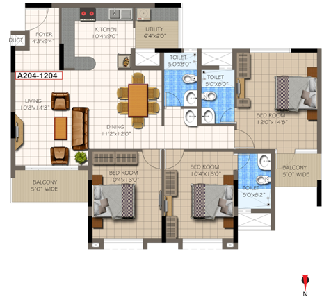 3 BHK Super Area - 1724 Sq Ft