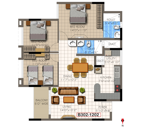 3 BHK Super Area - 1386  Sq Ft