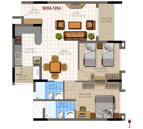 2 BHK Super Area - 1131  Sq Ft