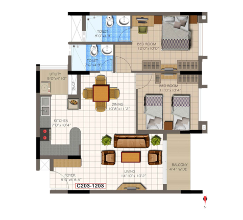 2 BHK Super Area - 1130 Sq Ft
