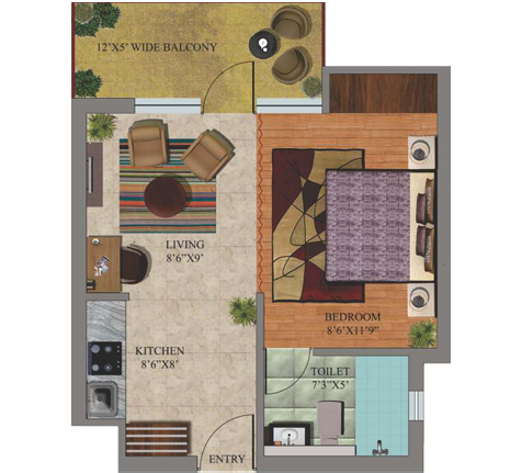 Studio 620 sq.ft