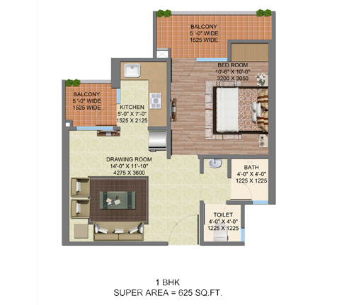 1BHK | 625 sq.ft.